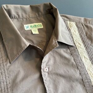 Men's Vintage‎ Haband Guayabera Shirt | M | Brown Long Sleeve Embroidered Cuban